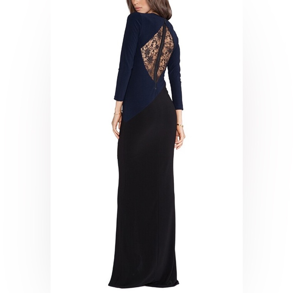 Alice + Olivia Blue and Black Long Sleeve Lace Back  Gown size 0